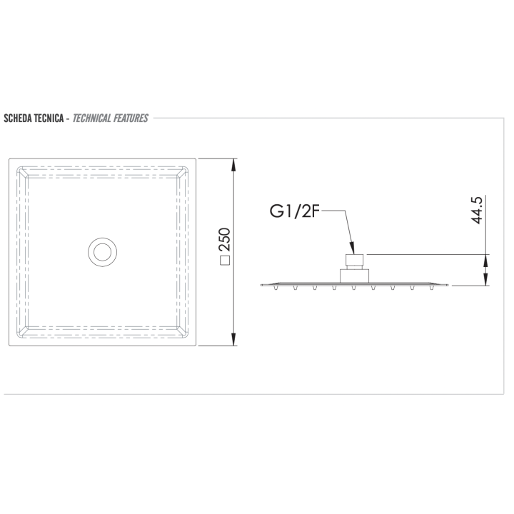 Верхний душ Remer Rubinetterie 25 см, 357UFS25BOX