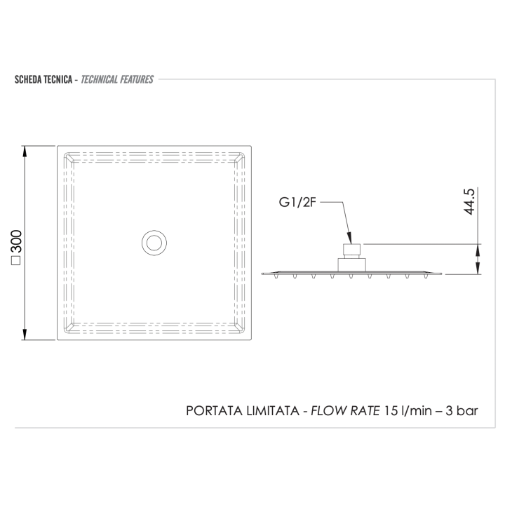 Верхний душ Remer Rubinetterie черный матовый, 357UFS30NOX