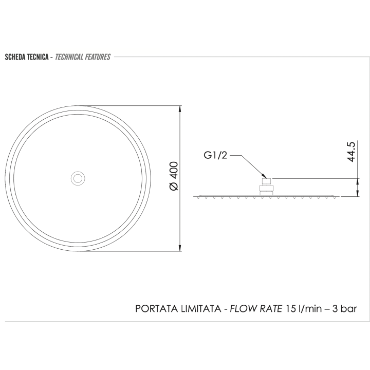 Верхний душ Remer Rubinetterie 40 см, 357UFM40NOX