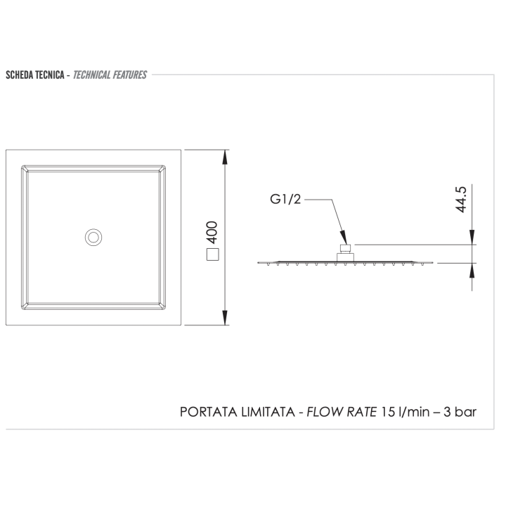 Верхний душ Remer Rubinetterie 40 см, 357UFS40BOX