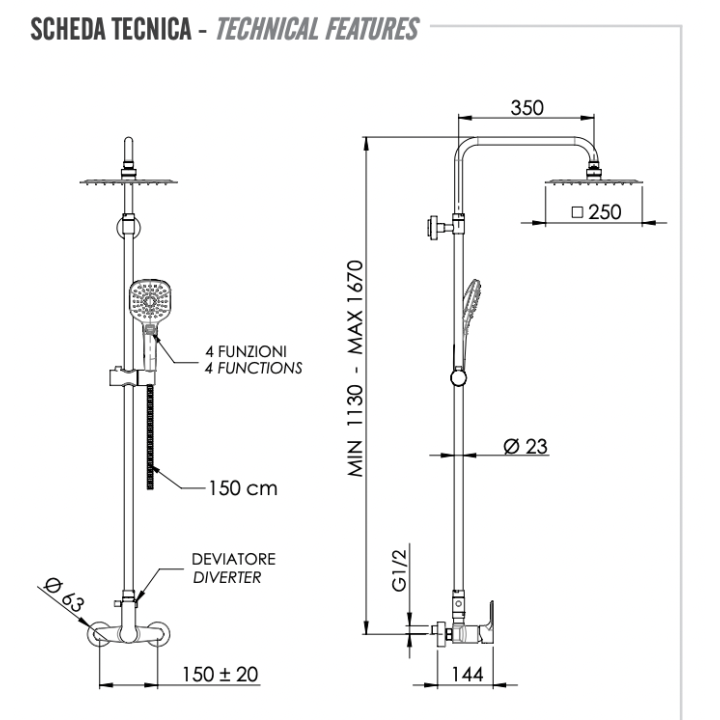 Душевая система Remer Energy хром, EY37A8CPUFD25G