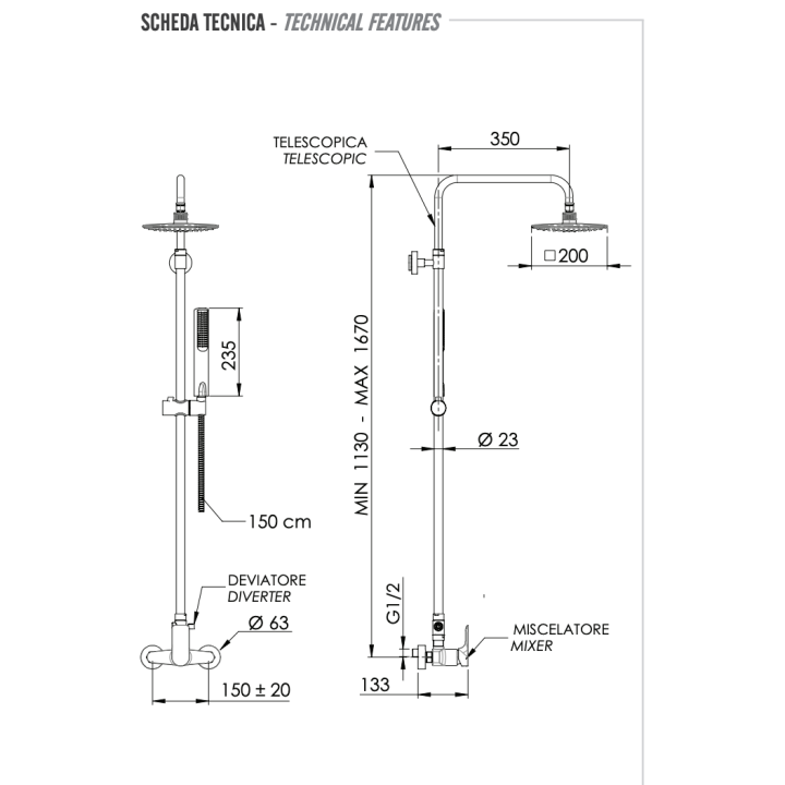 Душевая система Remer Rubinetterie Infinity, I37A7RV54Qi