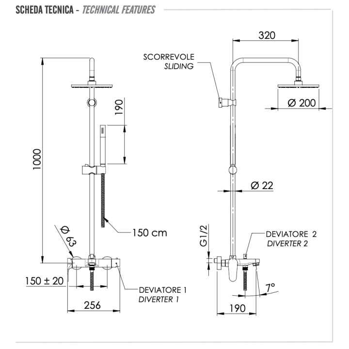 Душевая система Remer Rubinetterie, L34X7MMM20DO