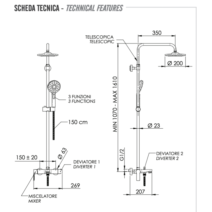 Душевая система Remer Rubinetterie Energy, EY34AEC20