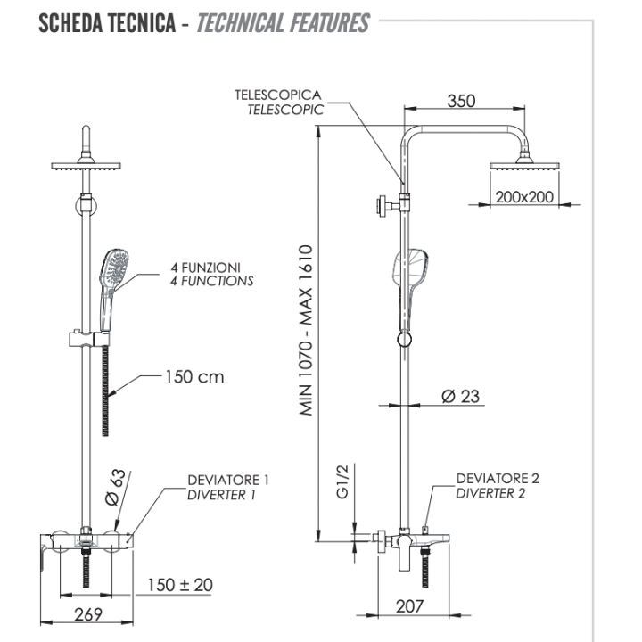 Душевая система Energy Remer Rubinetterie, EY34ASD20
