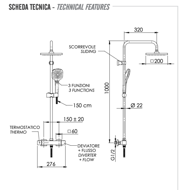 Душевая система Absolute Remer Rubinetterie, ST32X8CPSD25