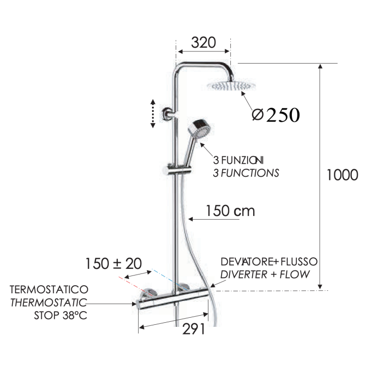 Душевая система Remer Rubinetterie Elegance, EQ32XUFM25