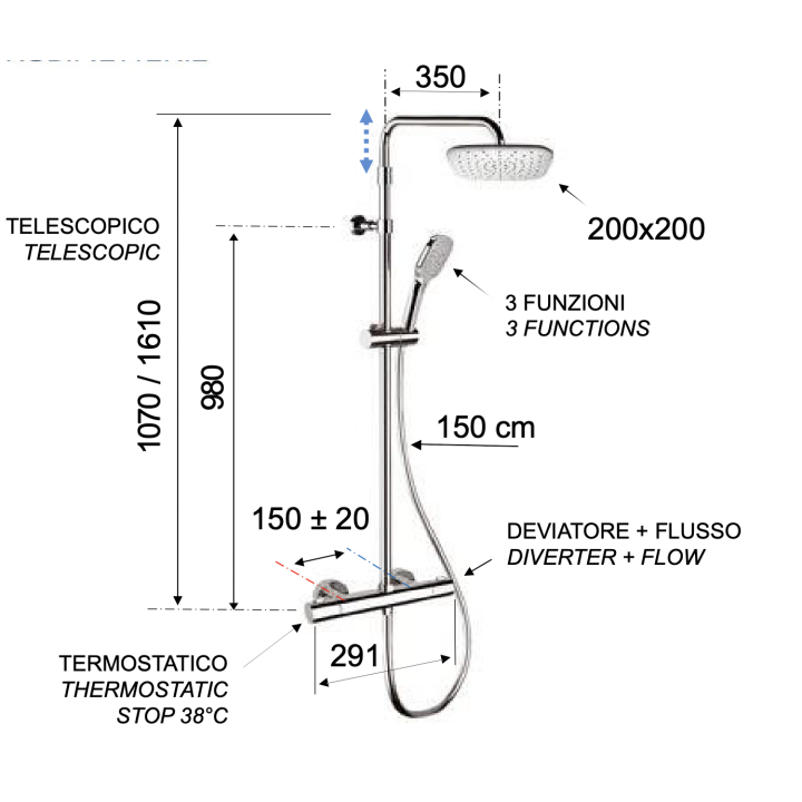 Душевая система Remer Rubinetterie Elegance, EQ32A8CPAD20