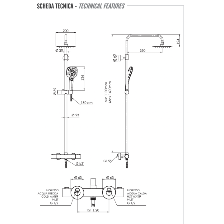 Душевая система Remer Elegance хром, EQ32A8CPUFD25