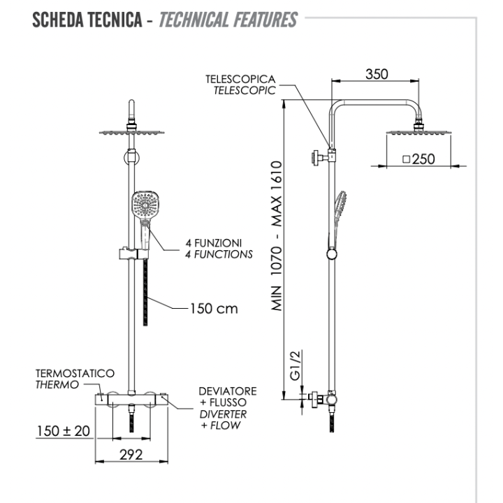 Душевая система Remer Rubinetterie Elegance, EQ32A8CPUFD25G