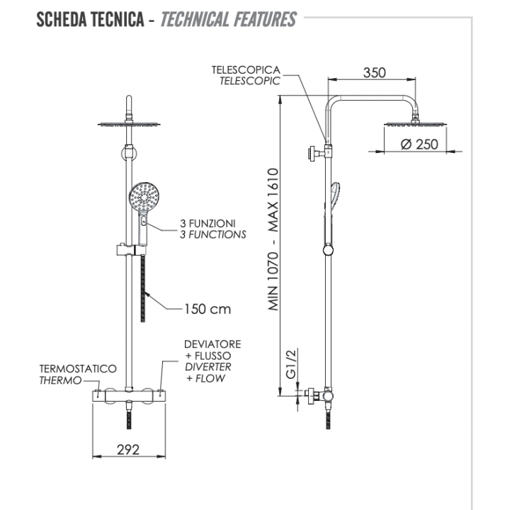 Remer Rubinetterie Elegance Душевая система, EQ32A8MPUFM25G