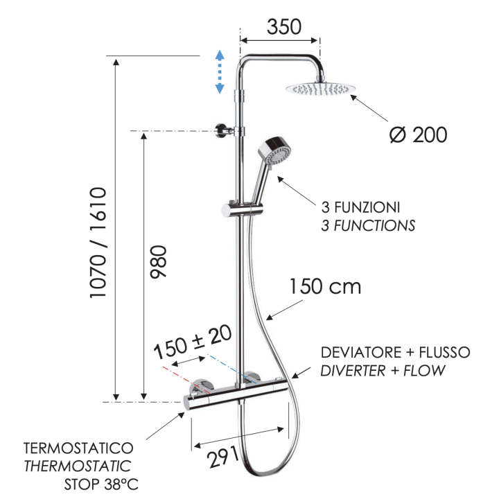 Душевая система Remer Rubinetterie Elegance, EQ32AUFM20