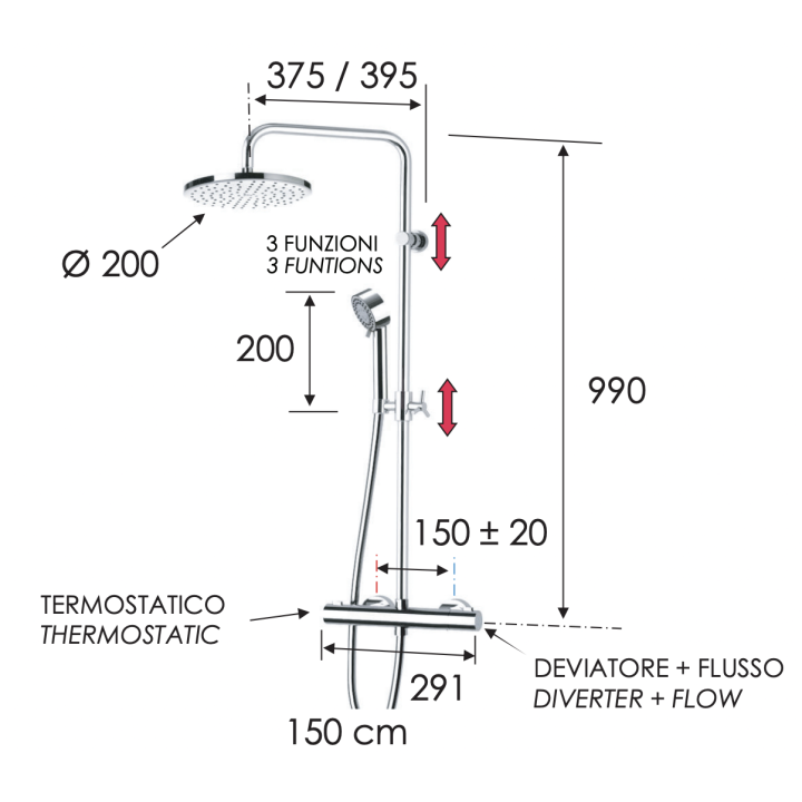 Душевая система Remer Rubinetterie Elegance, EQ37330FG