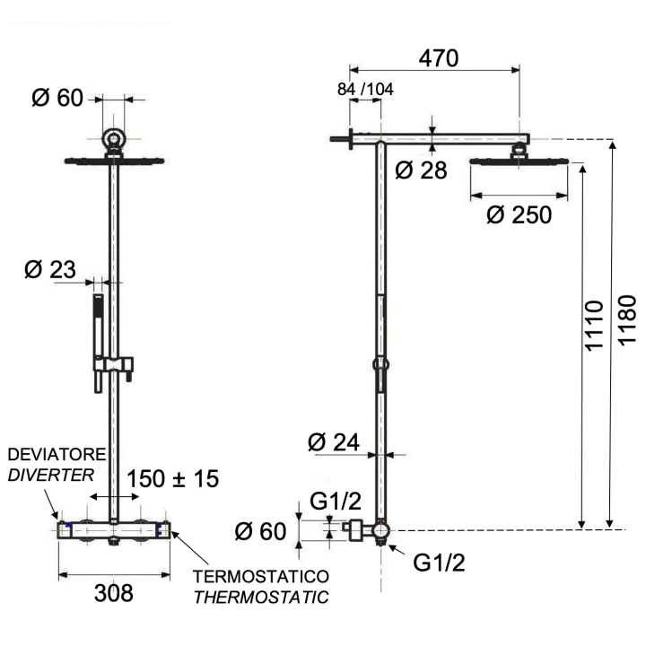 Душевая система Remer Rubinetterie X Style INOX, SSXT37UFM25