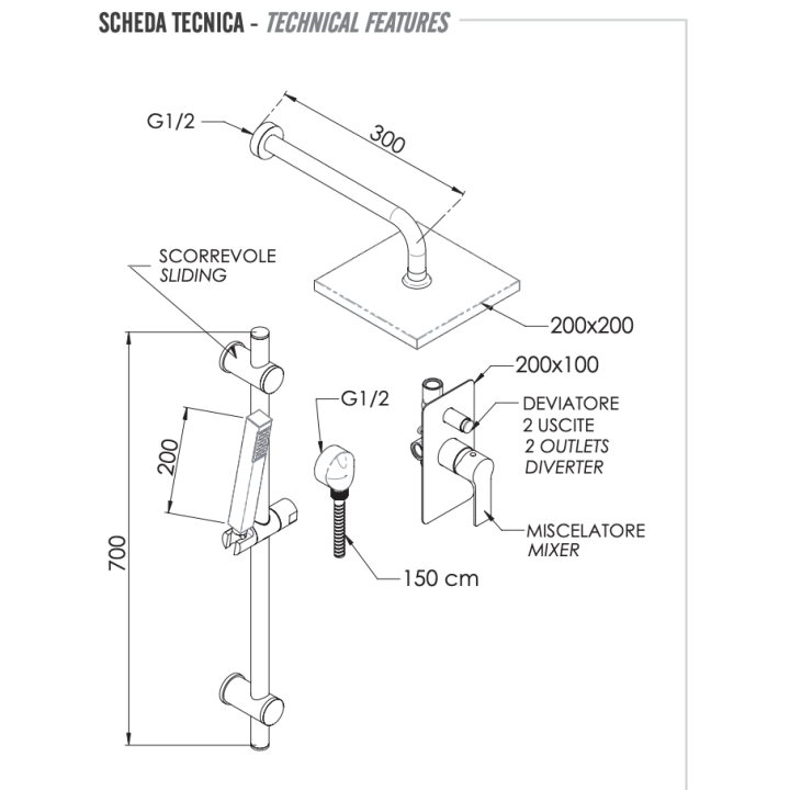 Душевая система Energy Remer Rubinetterie, EY09LS01O