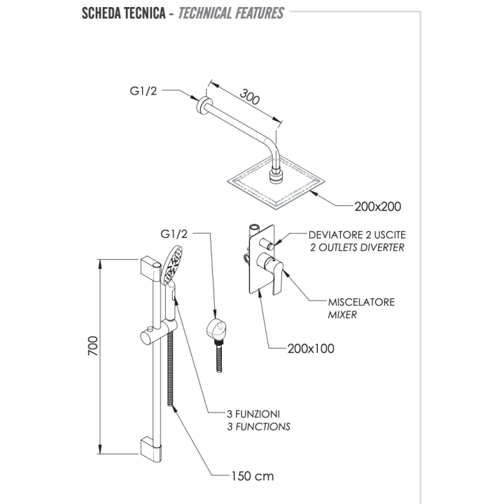 Душевая система Remer Rubinetterie Energy, EY09LS01UFS20