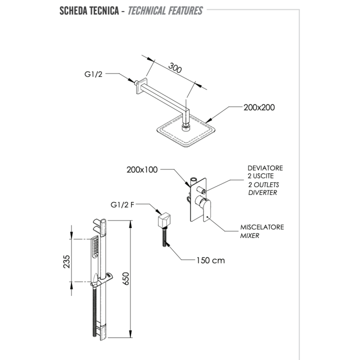 Душевая система Remer Rubinetterie Infinity, I09S01UFD20