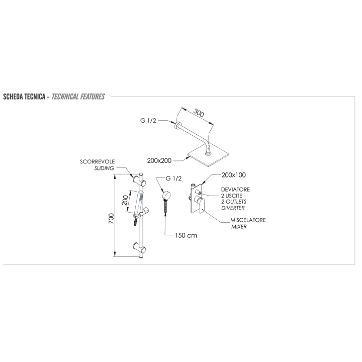 Душевая система Remer Rubinetterie, I09S07OBO