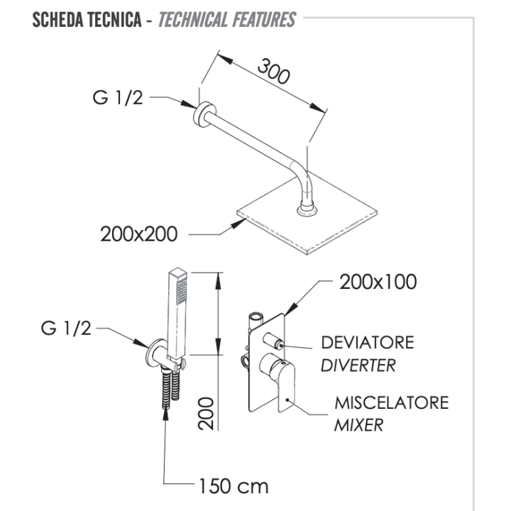 Душевая система Remer Rubinetterie, I09S08ONO
