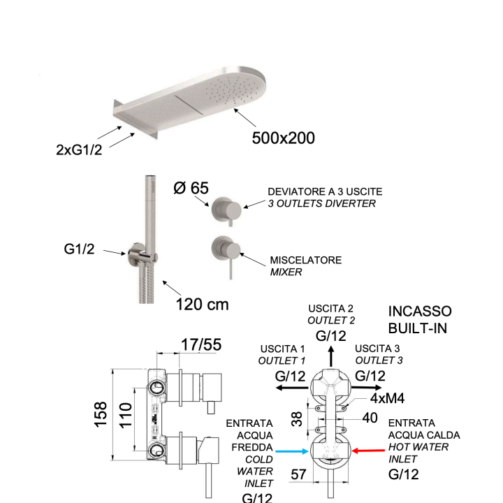 Душевая система Remer X Style INOX, SSX93PS02MMCA
