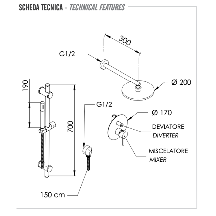 Душевая система Remer Rubinetterie X Style, X09S01O
