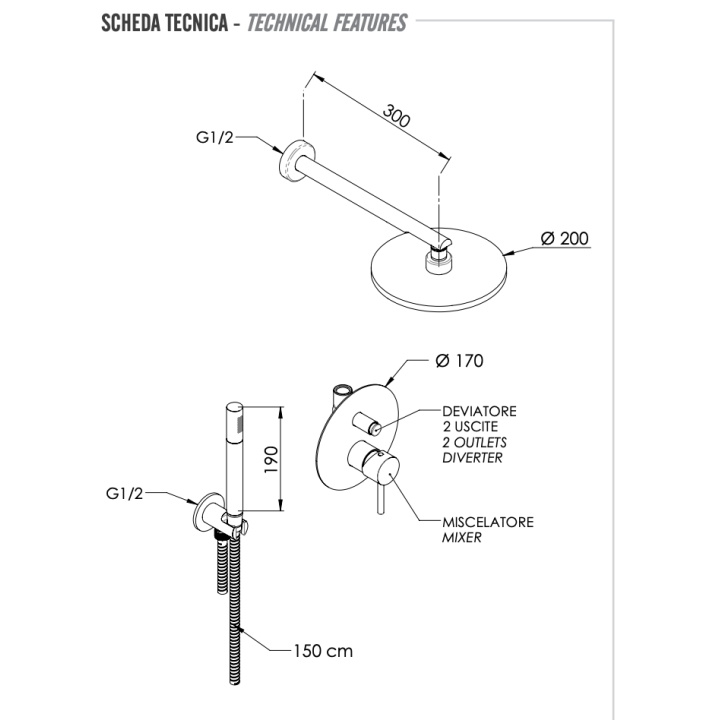 Душевая система Remer X Style золото, X09S02OBG