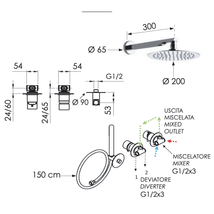 Душевая система Remer Rubinetterie X Style, X96S02NO