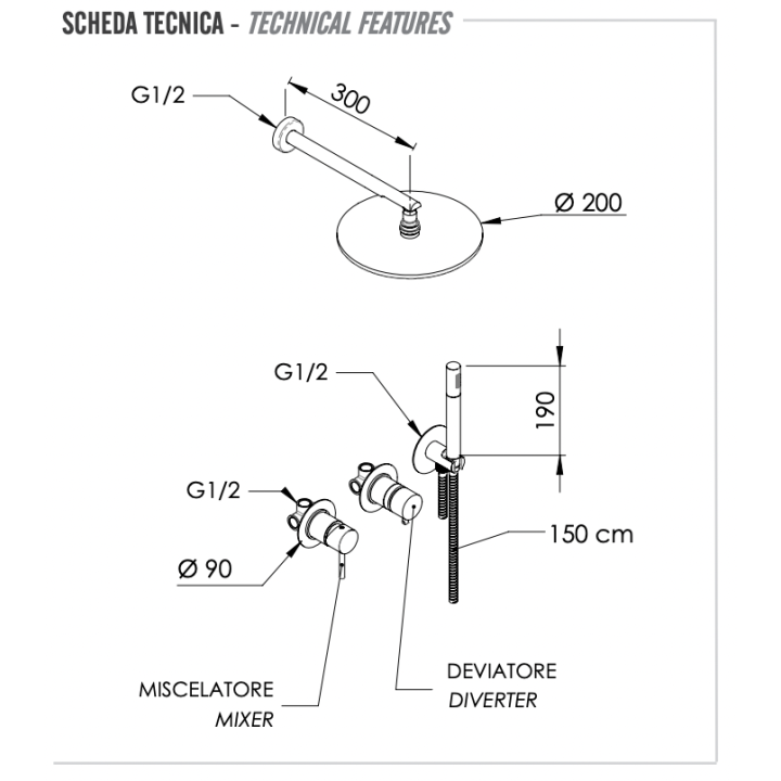 Душевая система Remer Rubinetterie X Style, X96S02OBO