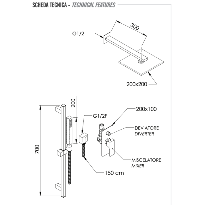 Душевая система Remer Rubinetterie AU09S01O20
