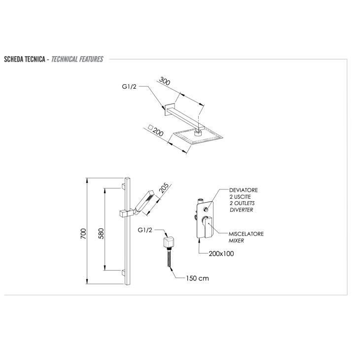 Душевая система Remer Rubinetterie Absolute, AU09S01UFS20