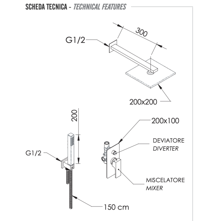 Душевая система Remer Rubinetterie Absolute, AU09S02O20
