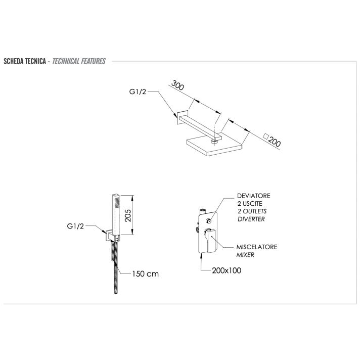 Душевая система Remer Rubinetterie хром, AU09S02SD20