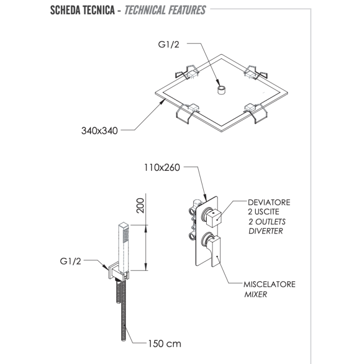 Душевая система Remer Rubinetterie Absolute, AU92S02EFS34