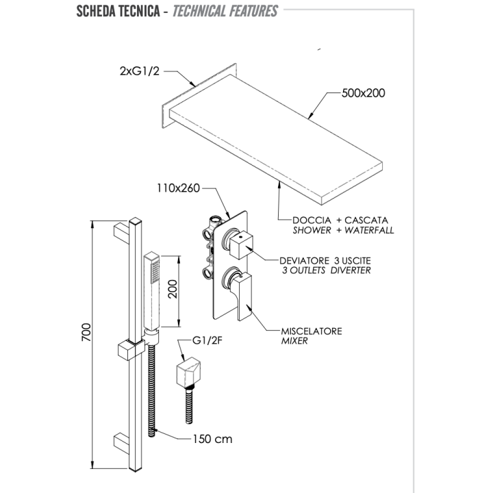 Душевая система Remer Rubinetterie, AU93S01SSCA