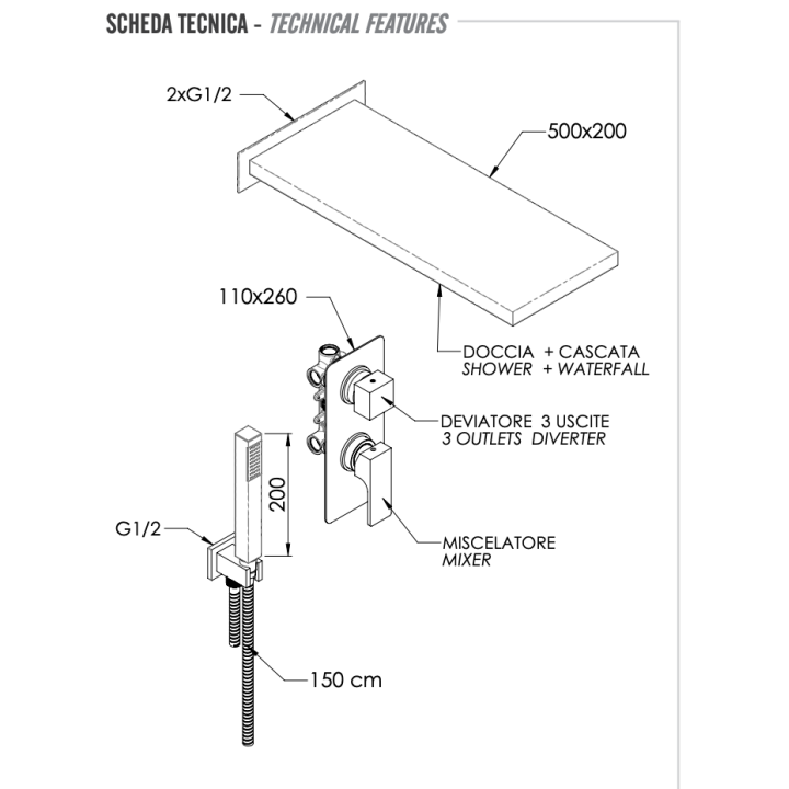 Душевая система Remer Rubinetterie AU93S02SSCA