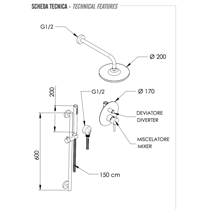 Душевая система Remer Rubinetterie X Style, X09S01EC20