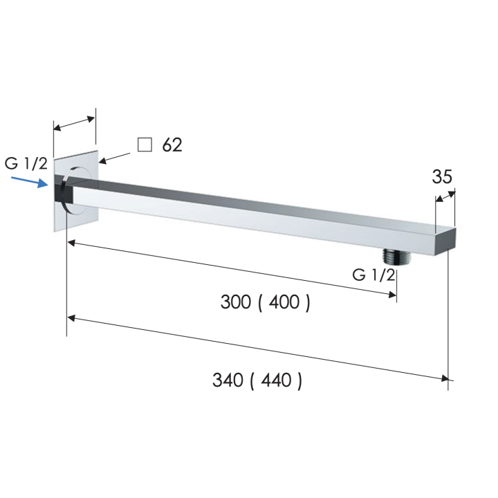 Кронштейн Remer Rubinetterie 30 см хром, 348Q30