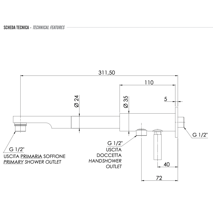 Кронштейн Remer Rubinetterie 30 см хром, N348ND30