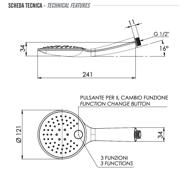Ручной душ Remer Rubinetterie 3 режима, 315P3X