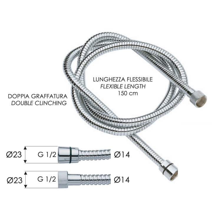 Шланг для душа 120 см хром Remer Rubinetterie, 333CNES120