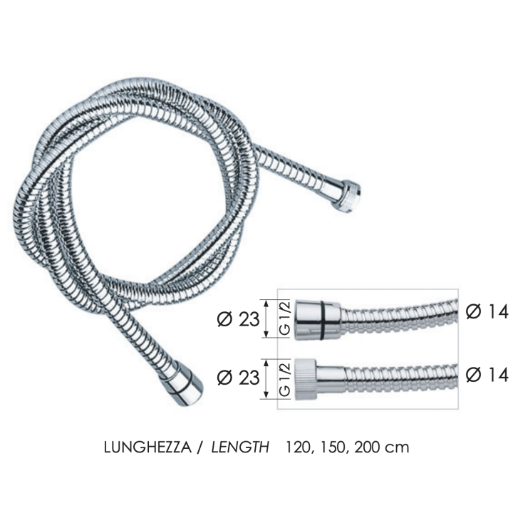 Шланг Remer Rubinetterie 200 см хром, 333CN200
