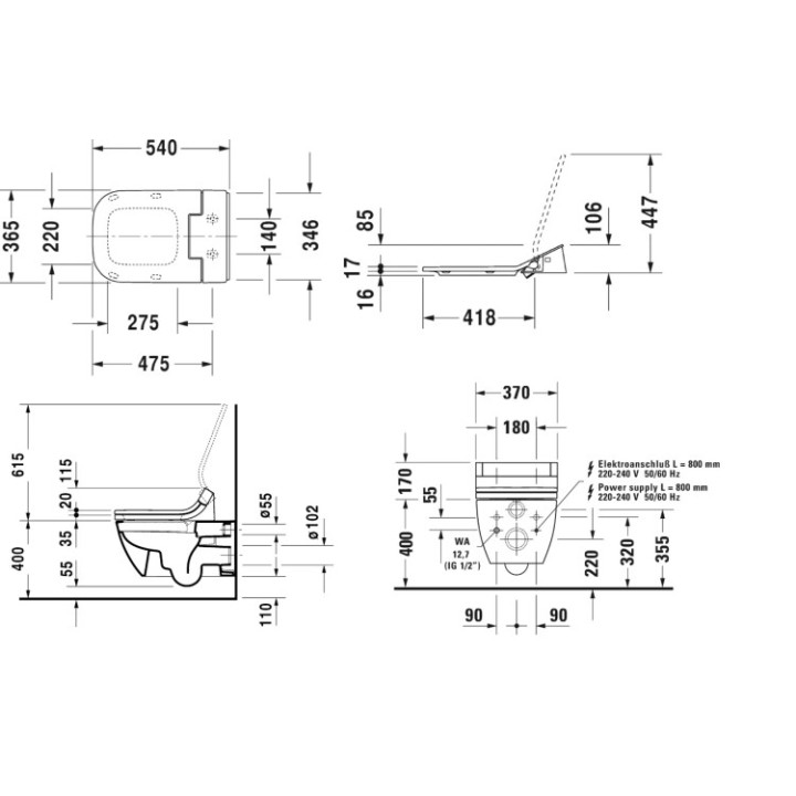 Duravit Happy D.2 Унитаз подвесной 36.5x62 см белый