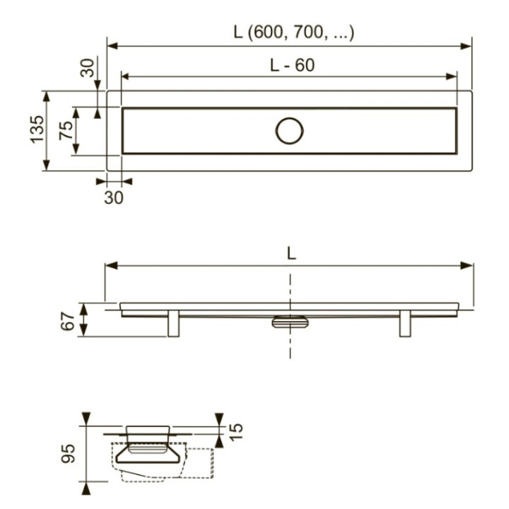 TECE TECElinus дренажный канал 60 см 15103069