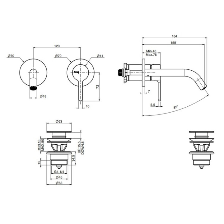 F3121WX8NS Fima Snap смеситель скрытый Matt Black