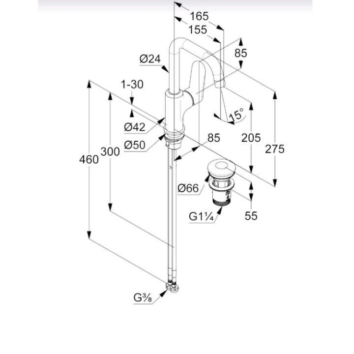Kludi 320270575 смеситель для раковины высокий
