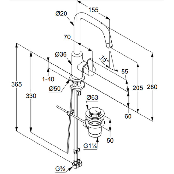 Kludi 370230565 высокий смеситель для раковины