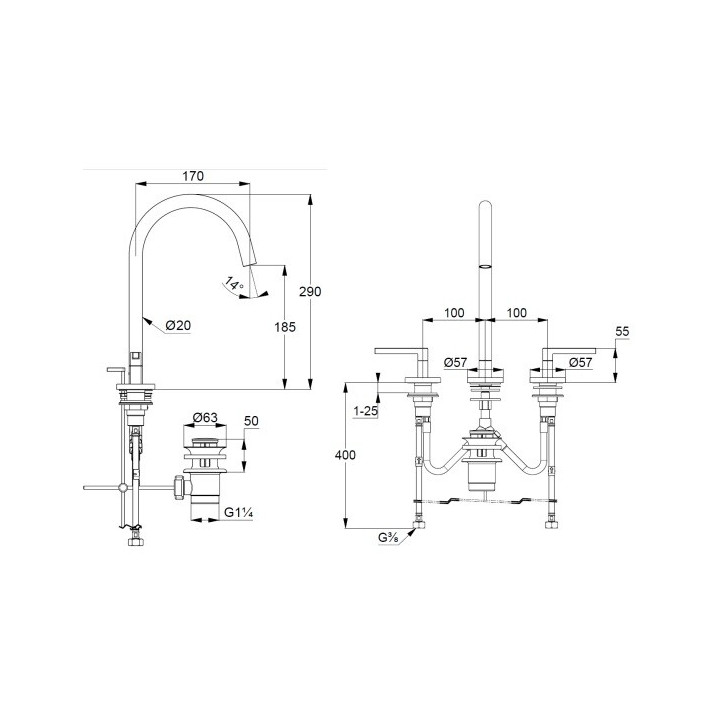 Смеситель Kludi 201430515 раковина высокий 29 см хром