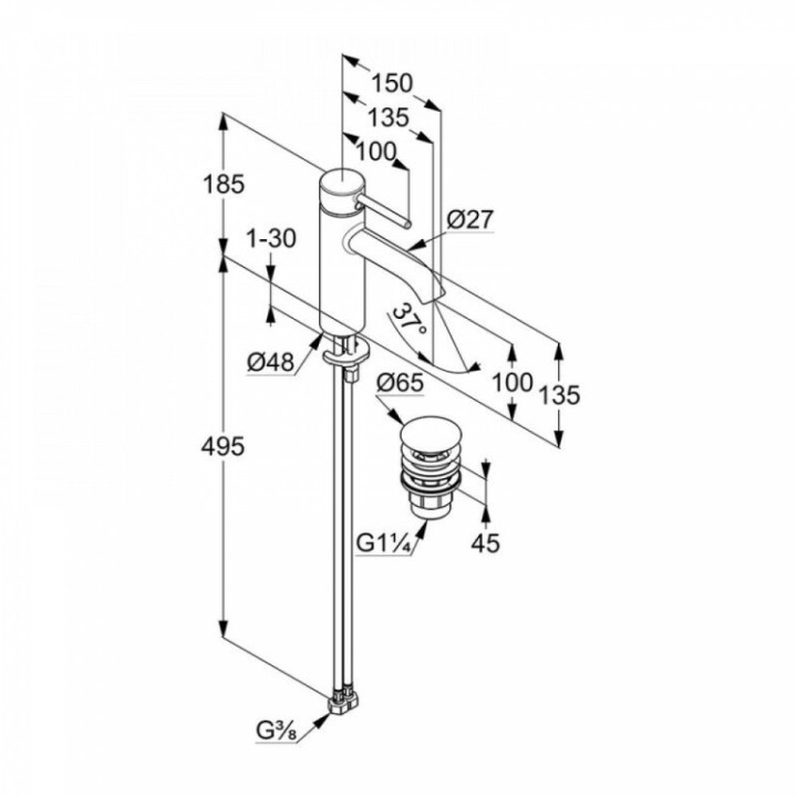 Kludi 382880576 смеситель раковина BOZZ хром