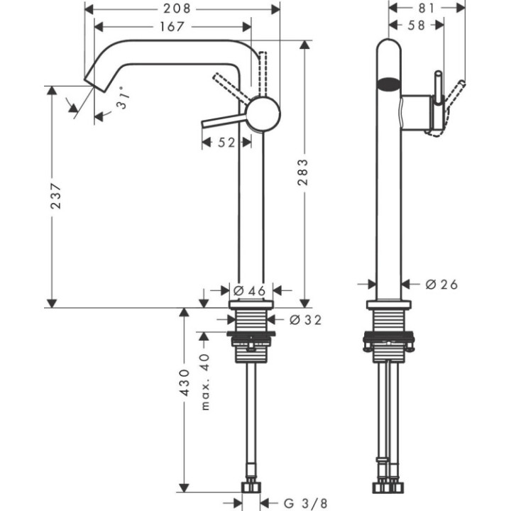 Hansgrohe 73370000 Tecturis S смеситель для раковины