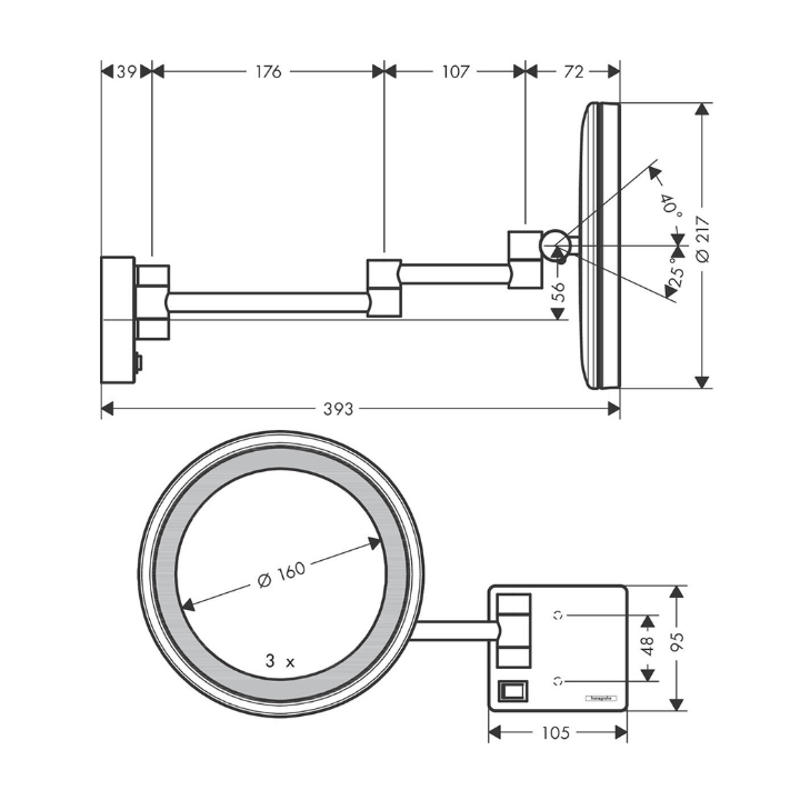 Hansgrohe 41790340 зеркало AddStoris с подсветкой